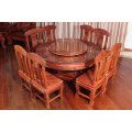 Round Burma Padauk Dinner Table with Qing Dynasty Sculpture